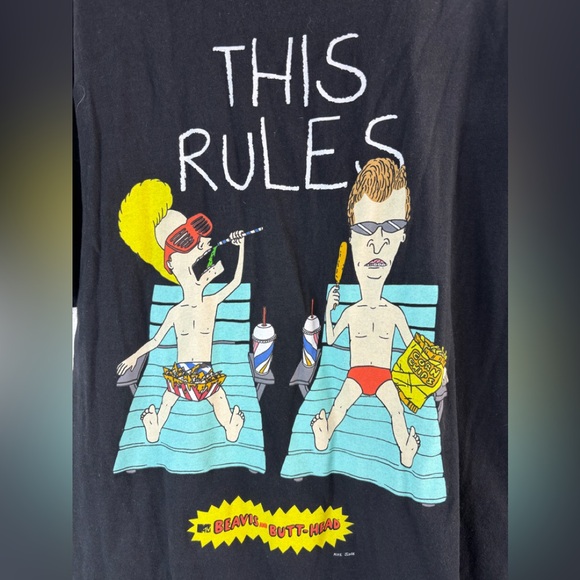 Beavis n Butthead Other - Nevis n Butthead XL This Rules Graphic Black Tee with Cartoon Print